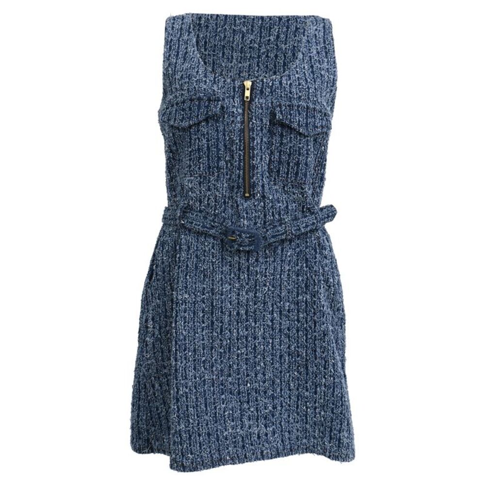 Self-Portrait Textured Denim Mini Dress in Blue Cotton